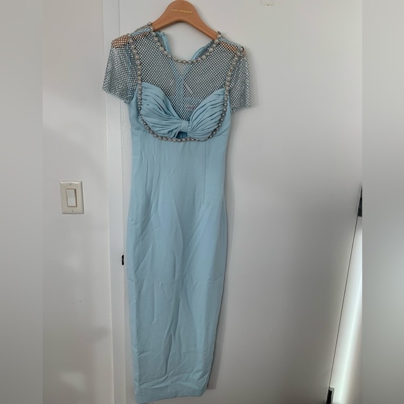 Self-Portrait blue Crepe Diamante Midi Dress NWT - Picture 7 of 11